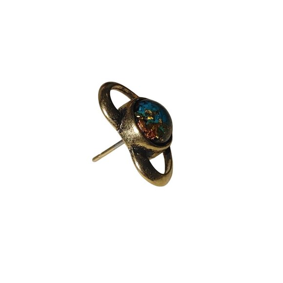 Vintage Lapel Pin Tie Tack Gold Flake Teal Tone Heart Pin Blue Goldstone Center - Picture 10 of 11